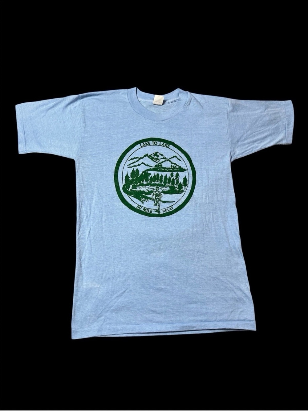 Vintage 1980s Blue Green Lake To Lake 50 Mile Relay Marathon Shirt